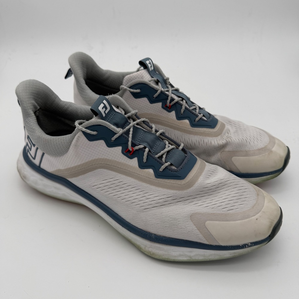 FootJoy Quantum Golf Shoes Mens 13 White Grey Navy Spikeless Performance 56989